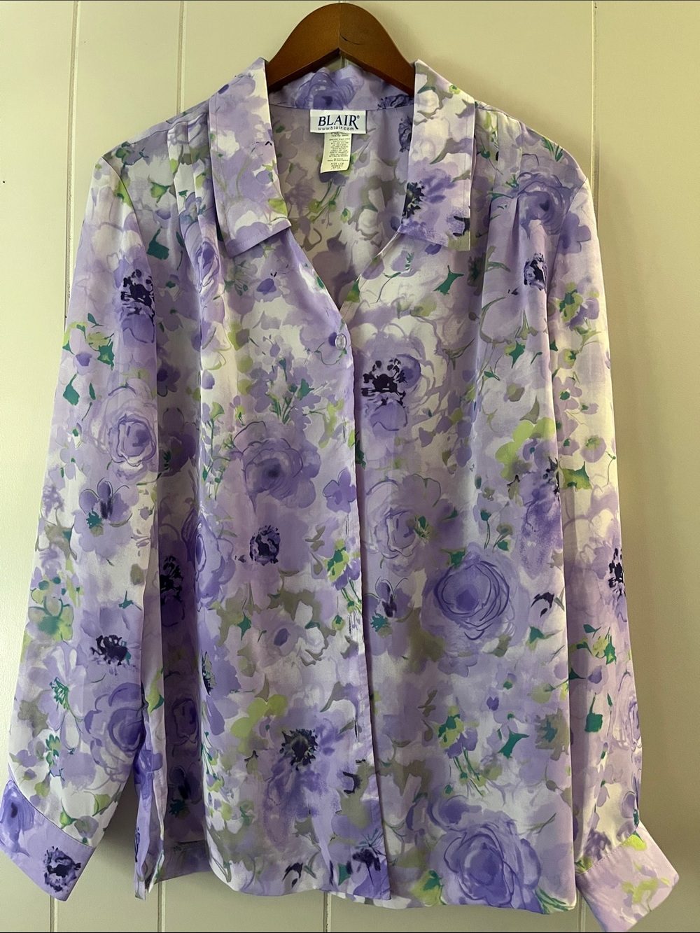 Blair Lavender and Green Watercolor Floral Blouse